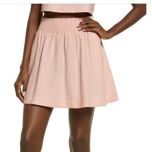 Open Edit Smocked Linen Blend Miniskirt